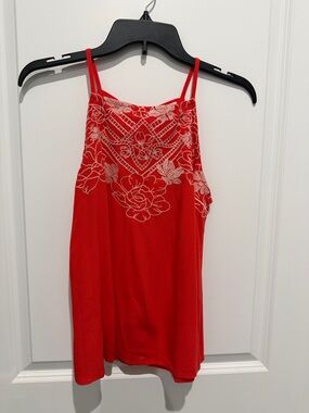 Eyeshadow Red Lace-Embroidered Double-Strap Cami